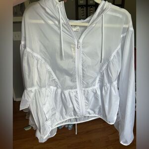 NWT Aerie White Bomber Jacket Lightweight Sporty hooded zip up size L
